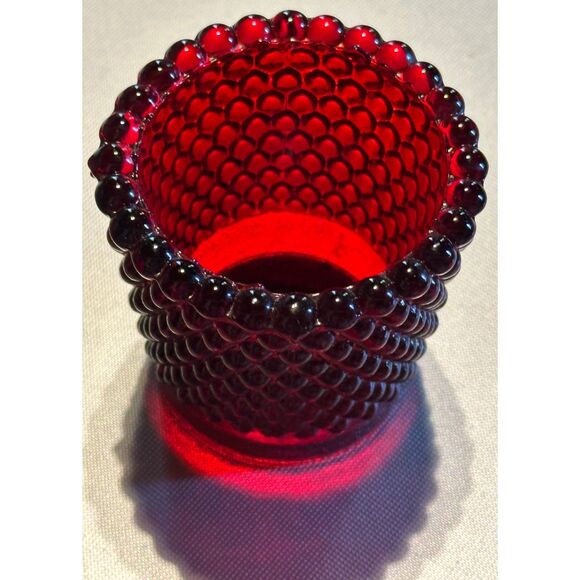 Set of 4 RUBY RED Amberina HOBNAIL VOTIVE CANDLE HOLDERS (GLOW) more available - Picture 6 of 7